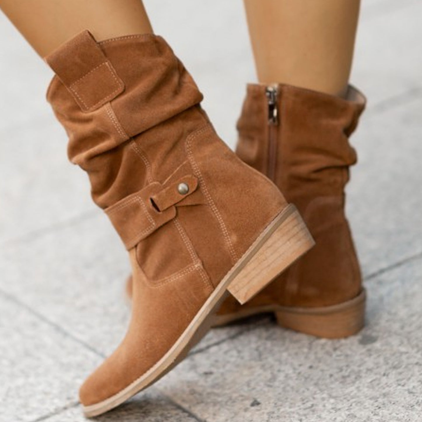 Pointed Toe Suede Mid-Calf Boots