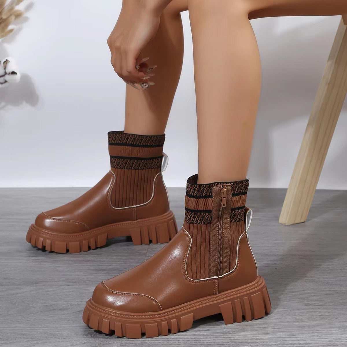 Zipper Design Mid-Tube Boots