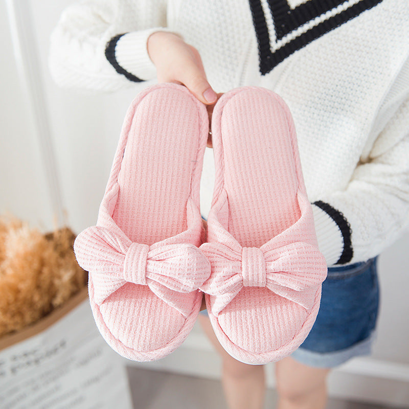 Couple Striped Linen Slippers