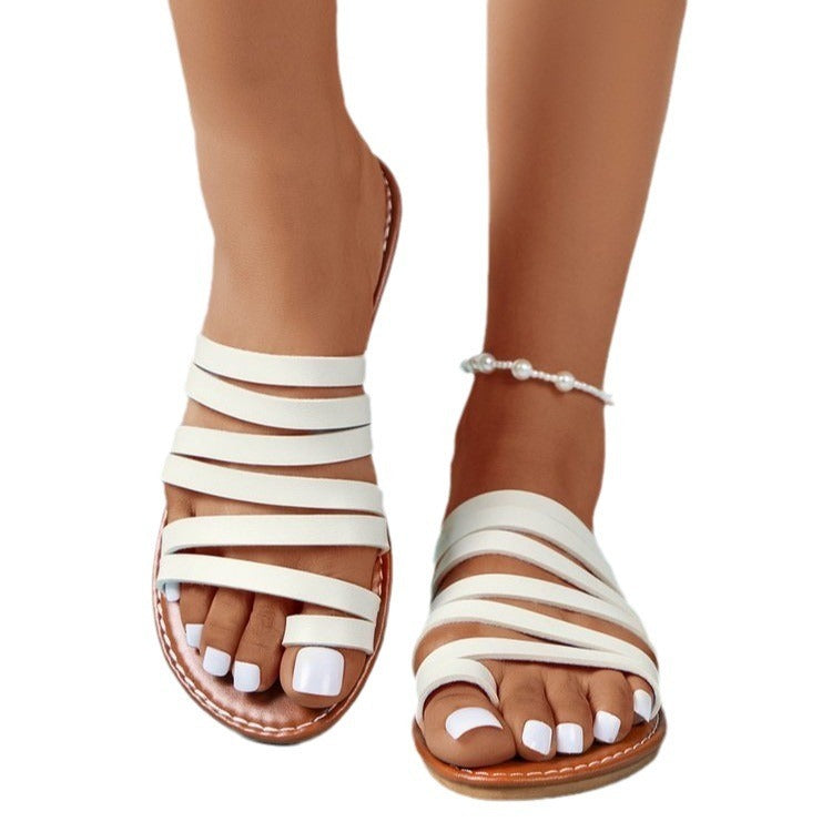 Chic Solid Color Flat Sandals