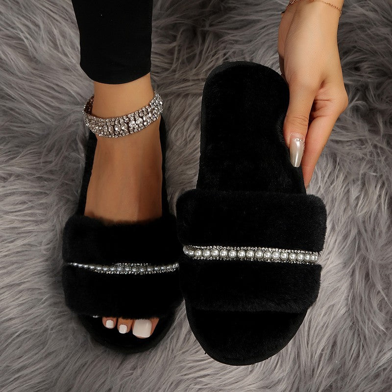 Plush Pearl Flat Slippers