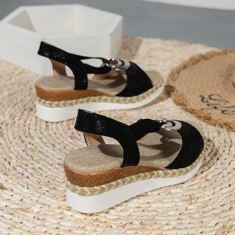 Peep Toe Serpentine Wedge Sandals
