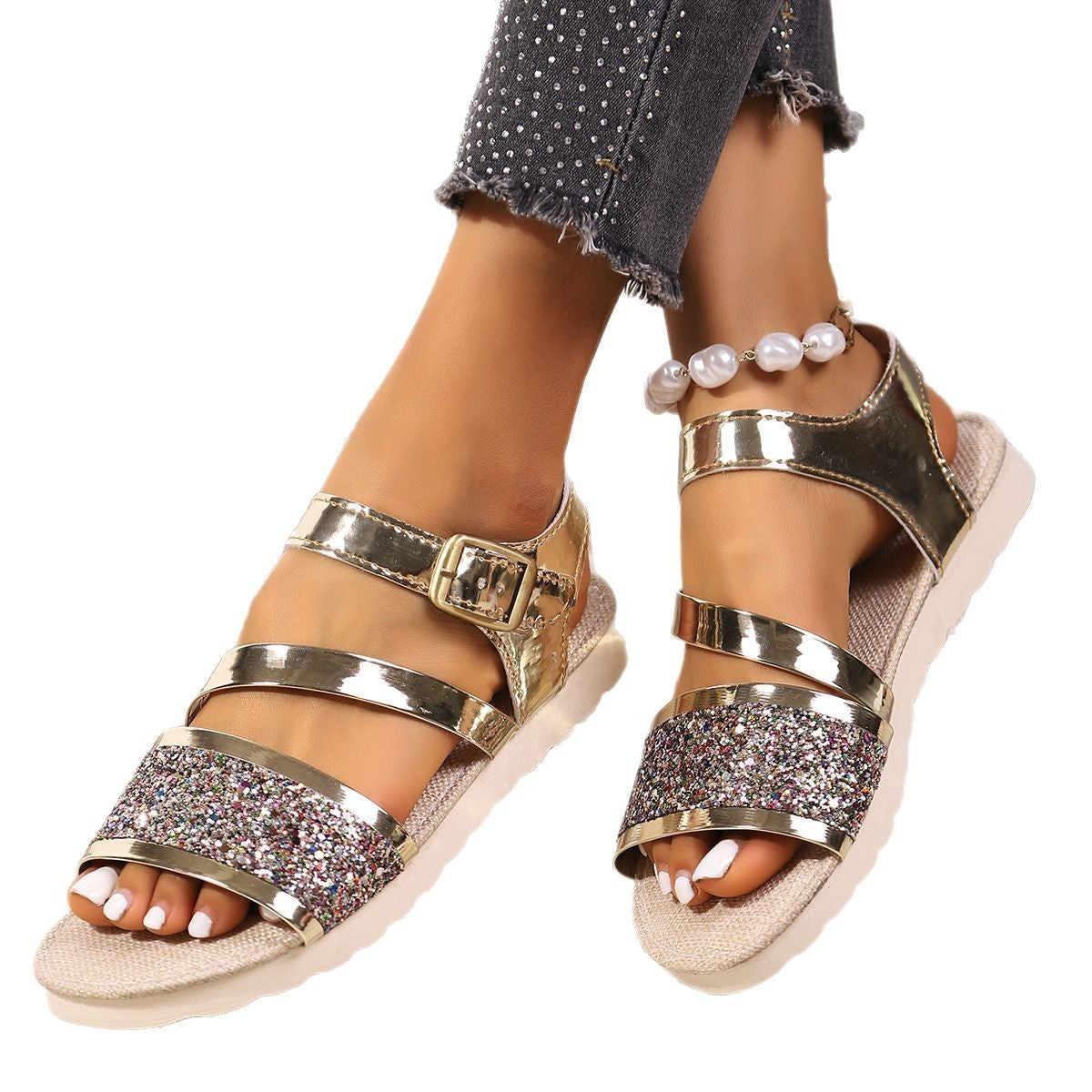 Plus Size Sequin Platform Sandals