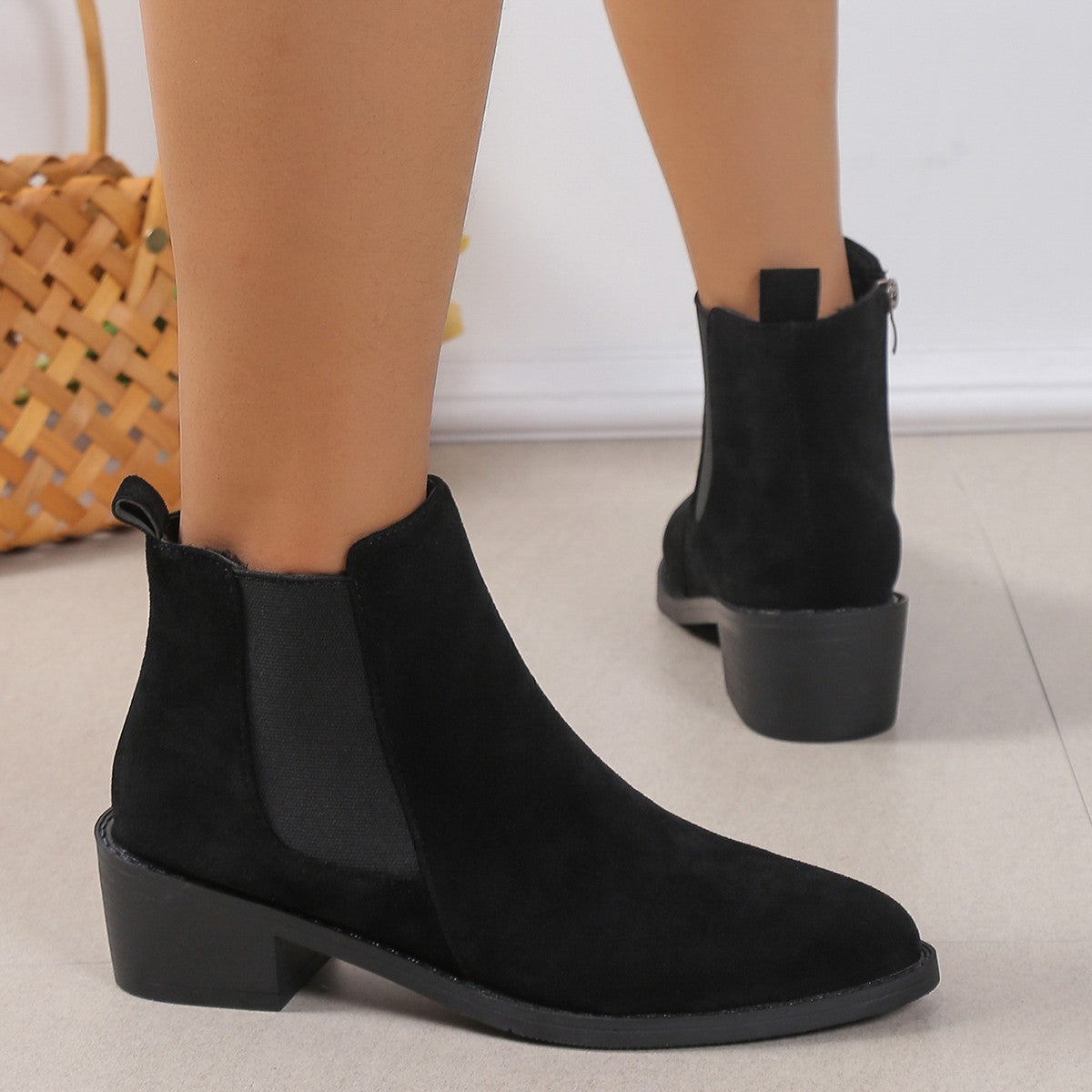 Chunky Heel Side Zipper Boots