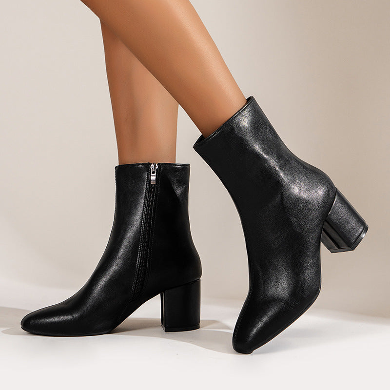 Side Zipper Square Toe Boots