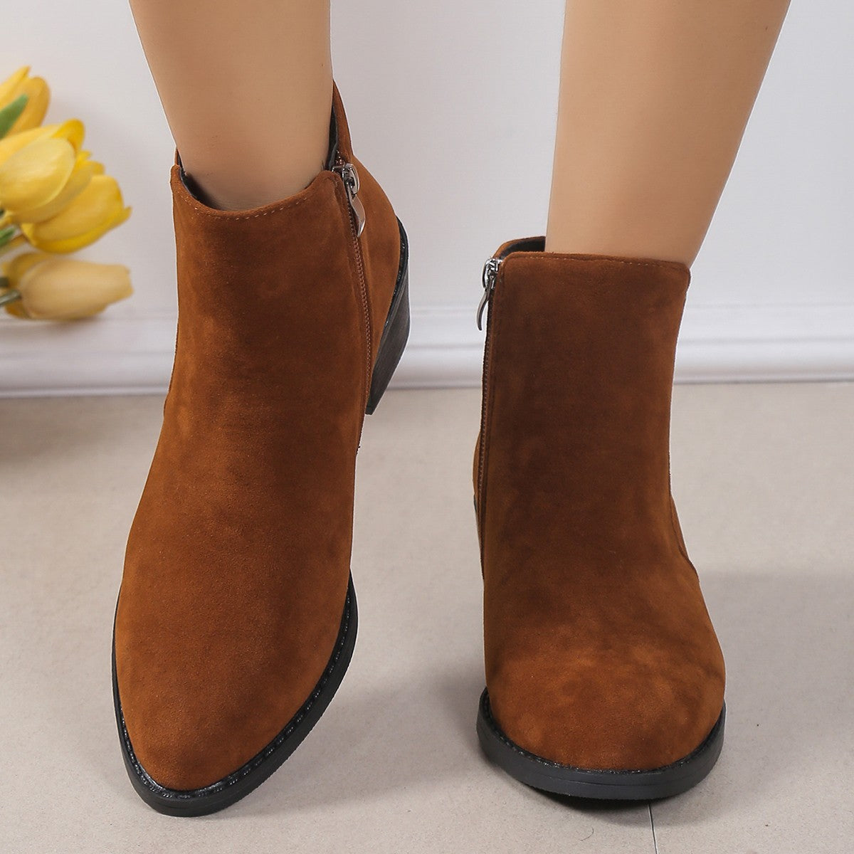 Chunky Heel Side Zipper Boots