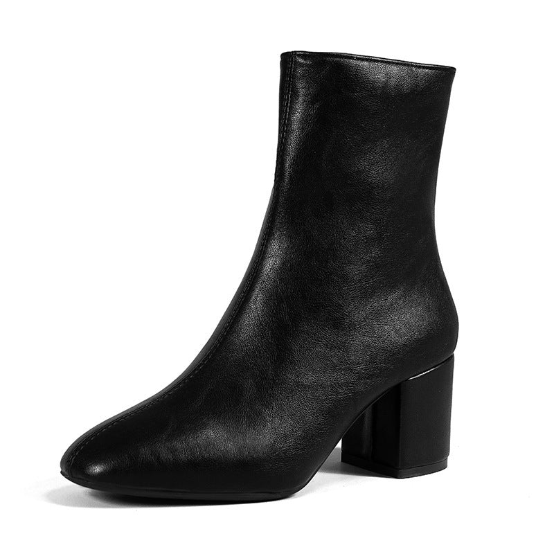 Side Zipper Square Toe Boots