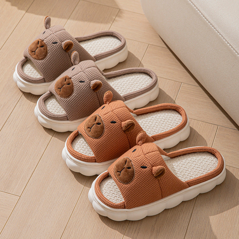 Couple Open Toe Linen Slippers