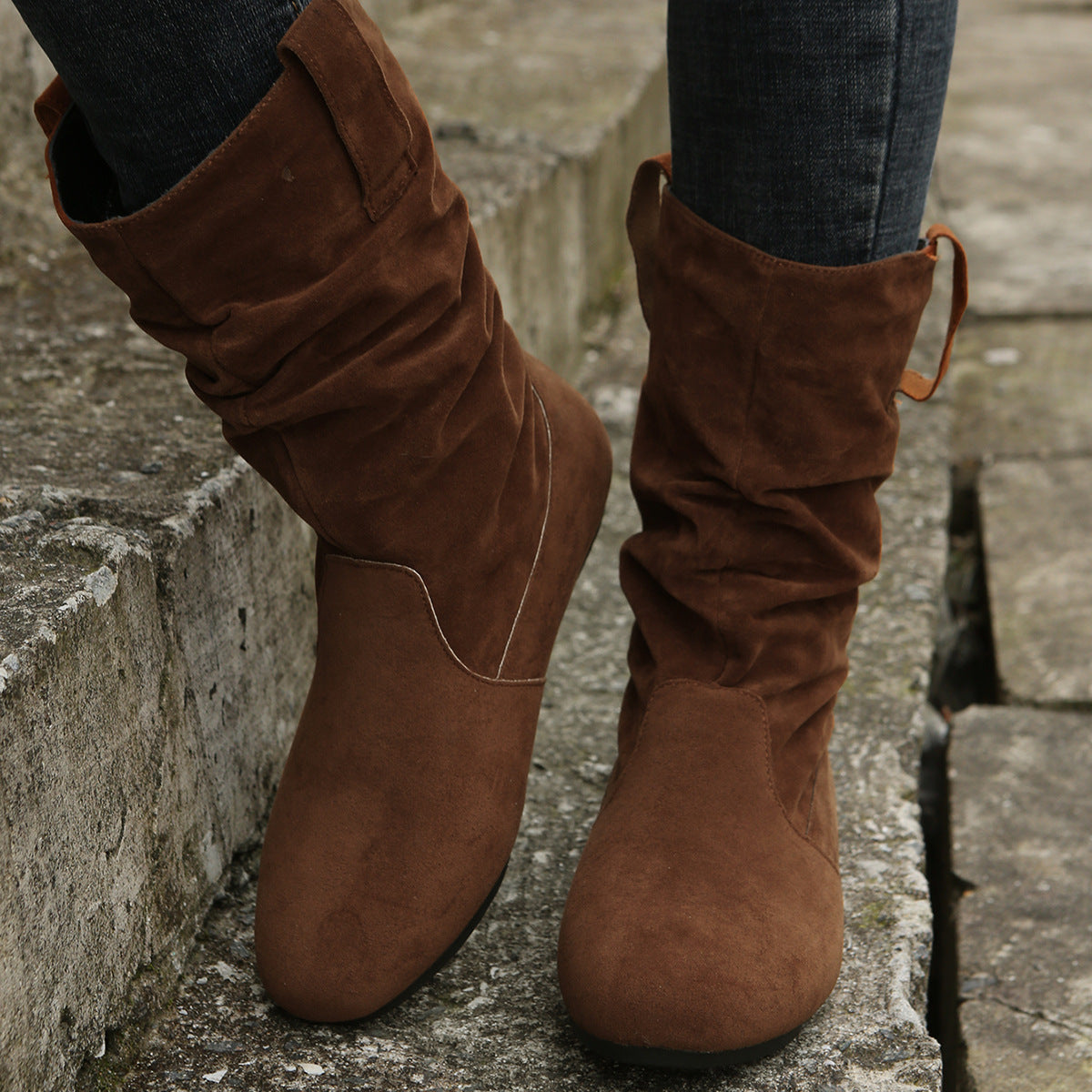 Solid Suede Mid-Calf Boots
