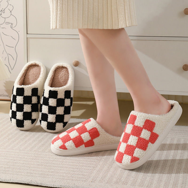 Checkerboard Print Cotton Slippers