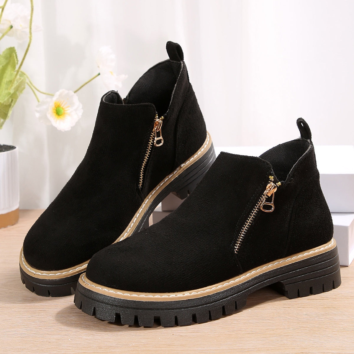 Side Zipper Suede Ankle Boots