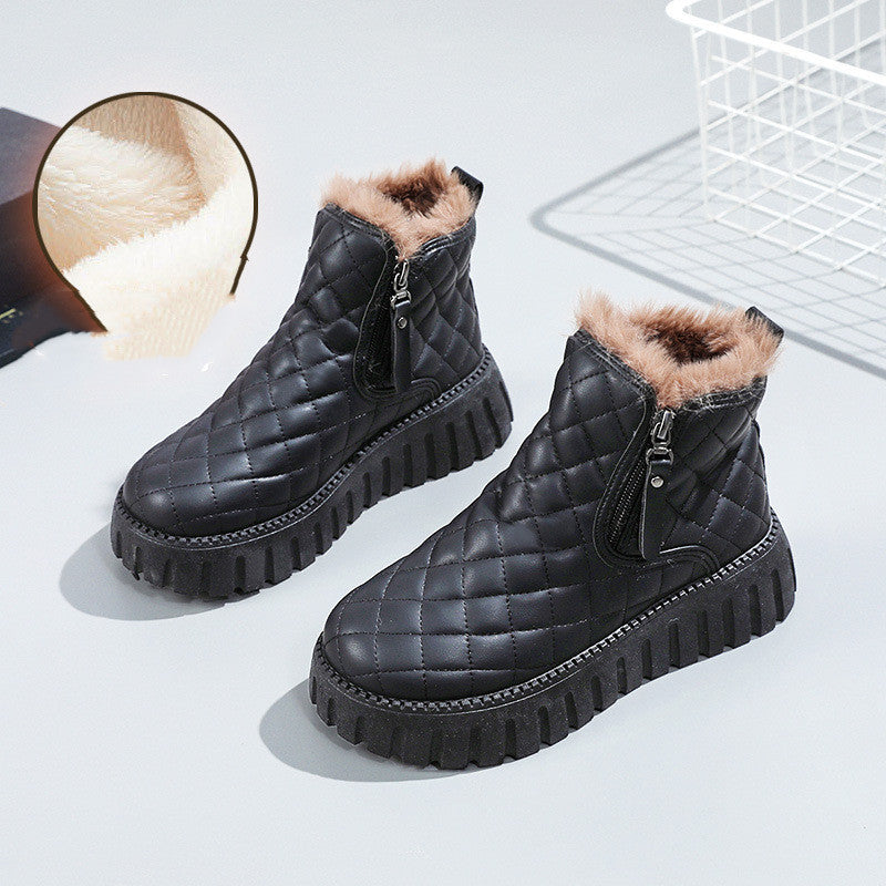 Plaid Pattern Platform Ankle Boots