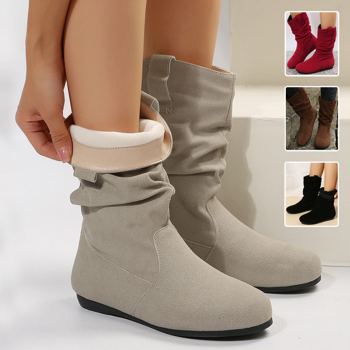 Solid Suede Mid-Calf Boots
