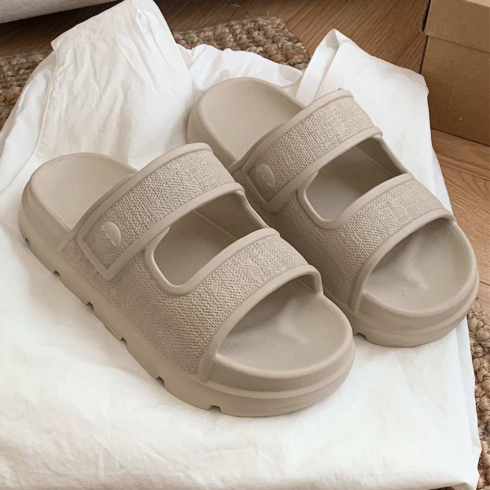 Double-Strapped Platform Beach Slippers