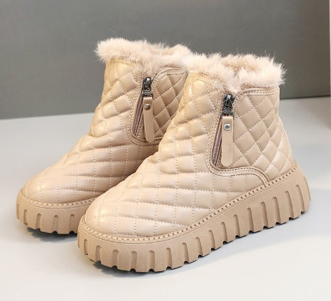 Plaid Pattern Platform Ankle Boots
