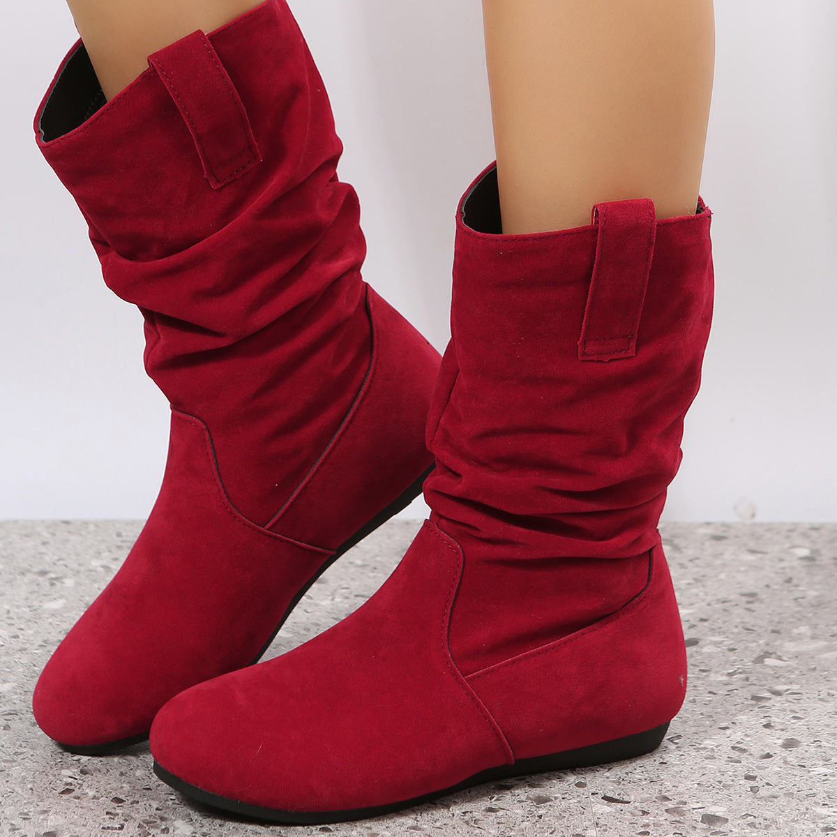 Solid Suede Mid-Calf Boots