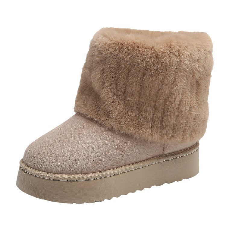 Plush Mid-Tube Snow Boots
