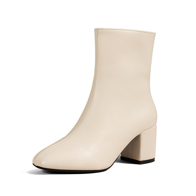 Side Zipper Square Toe Boots