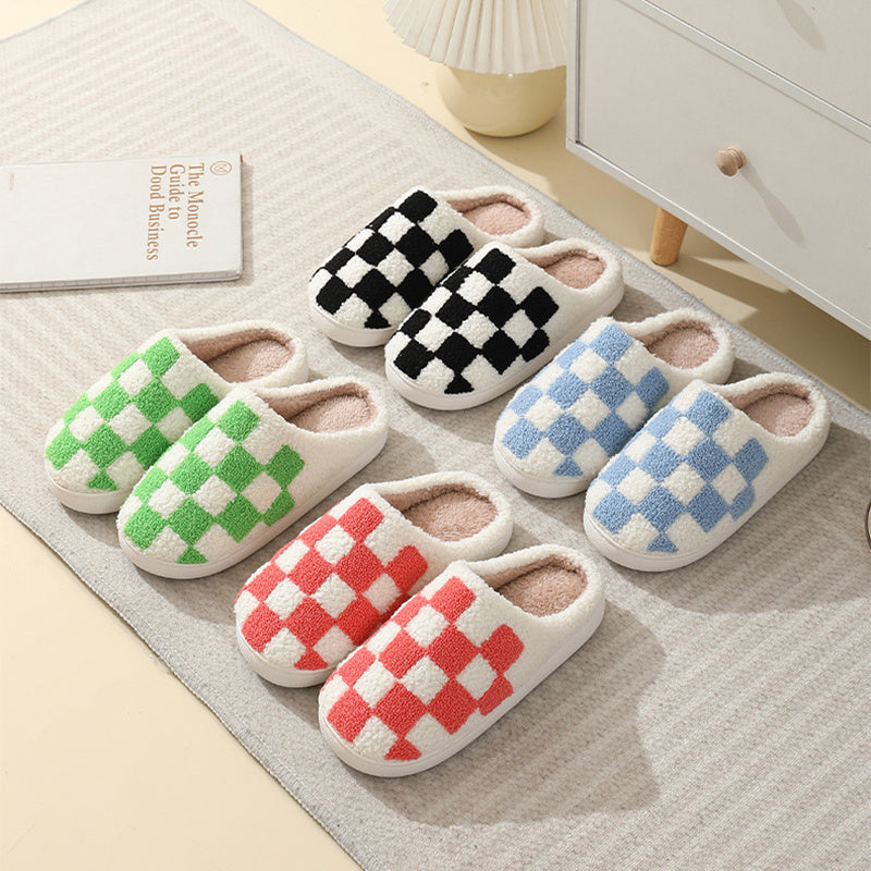 Checkerboard Print Cotton Slippers
