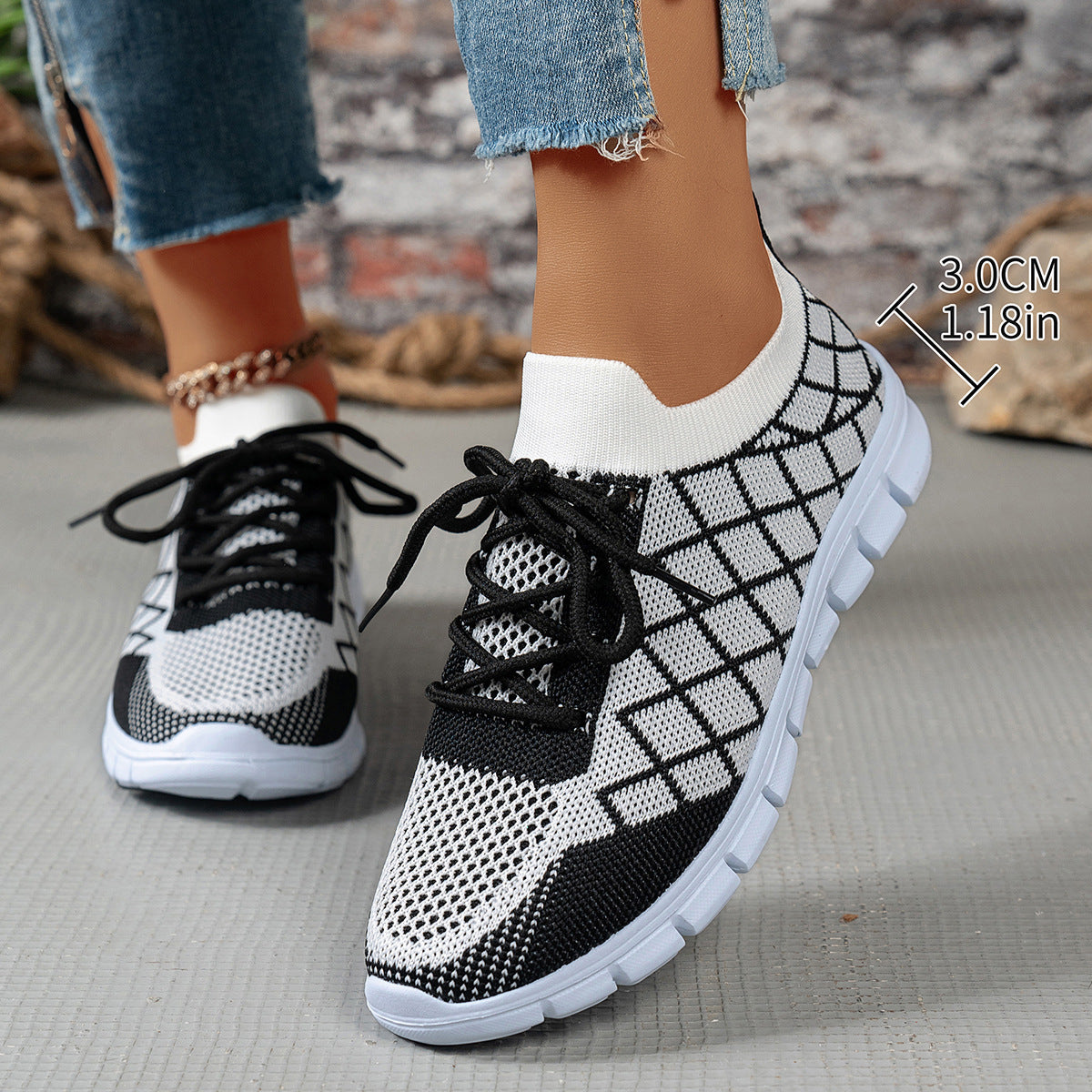Colorblock Plaid Flyknit Sneakers
