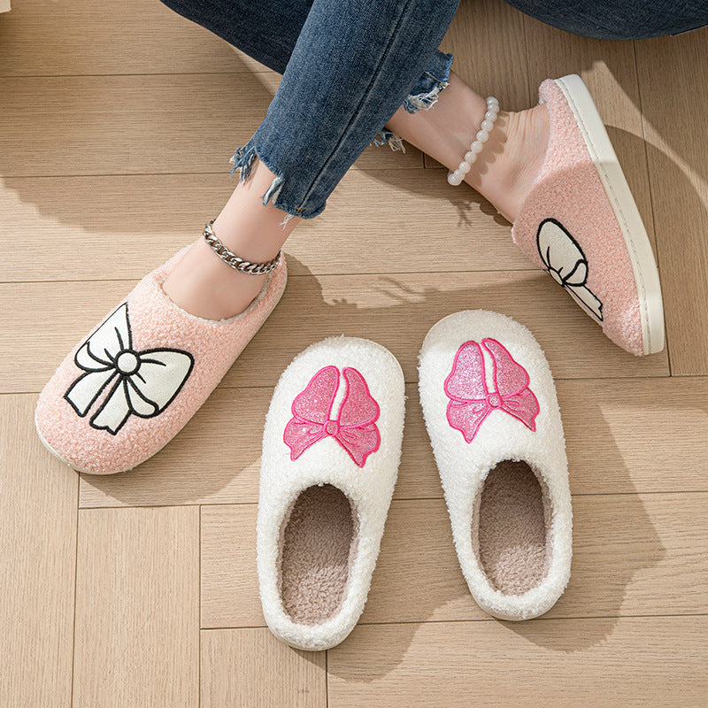 Warm Bow Cotton Slippers