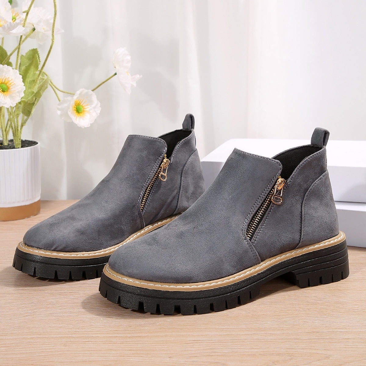 Side Zipper Suede Ankle Boots