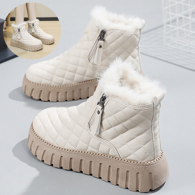 Plaid Pattern Platform Ankle Boots