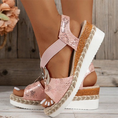 Peep Toe Serpentine Wedge Sandals