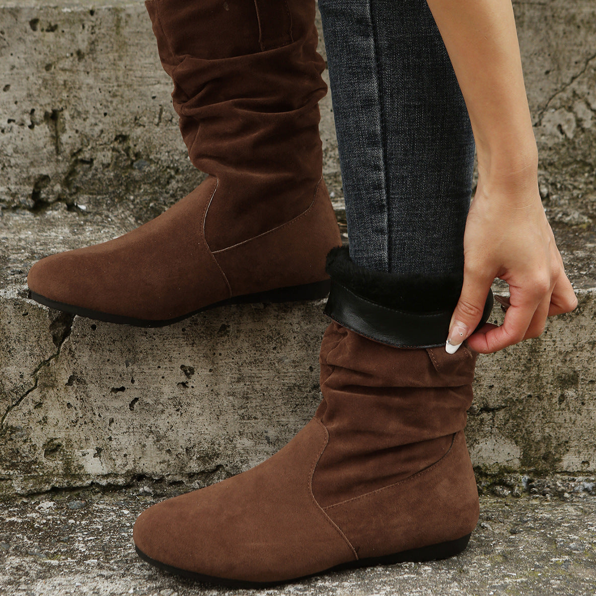 Solid Suede Mid-Calf Boots