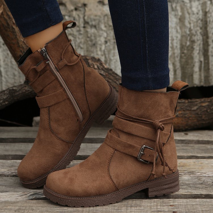 Buckle Square Heel Boots