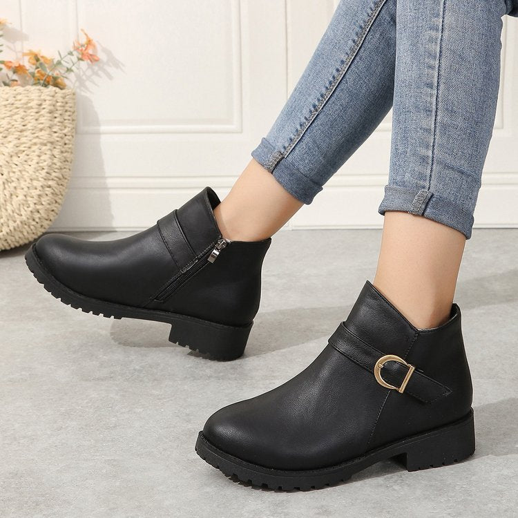 Belt Buckle Chunky Heel Boots