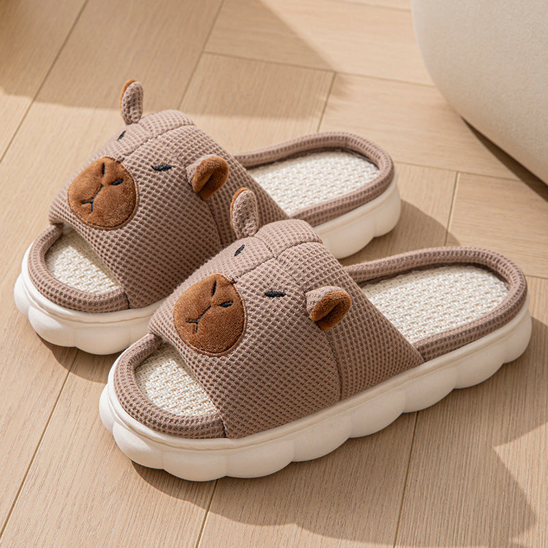 Couple Open Toe Linen Slippers