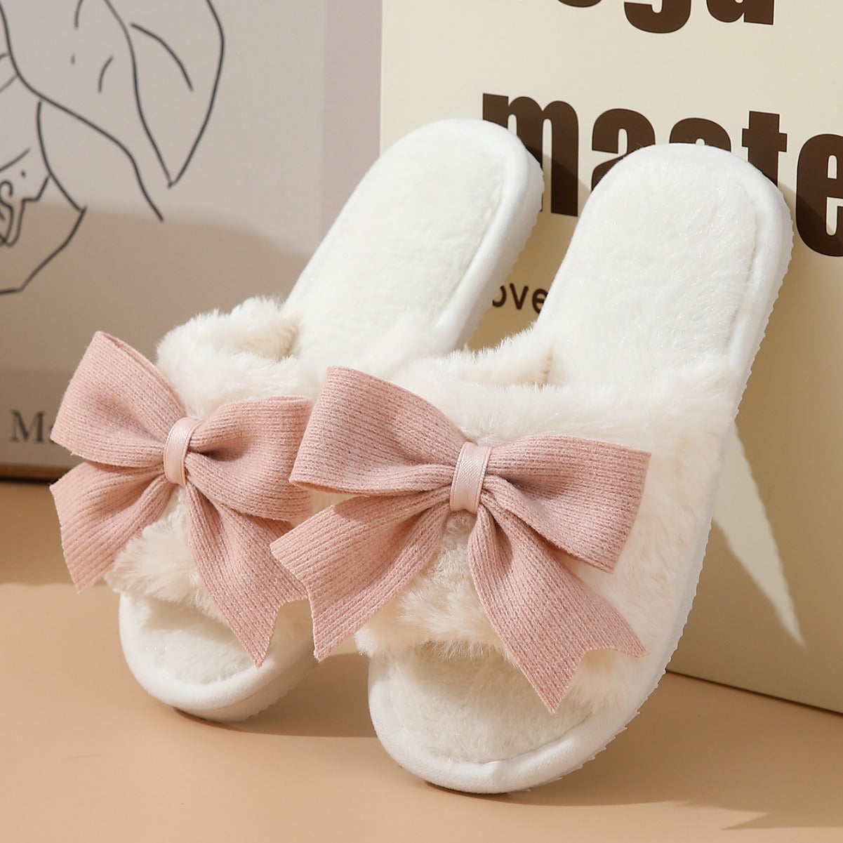 Cute Bow Winter Cotton Slippers