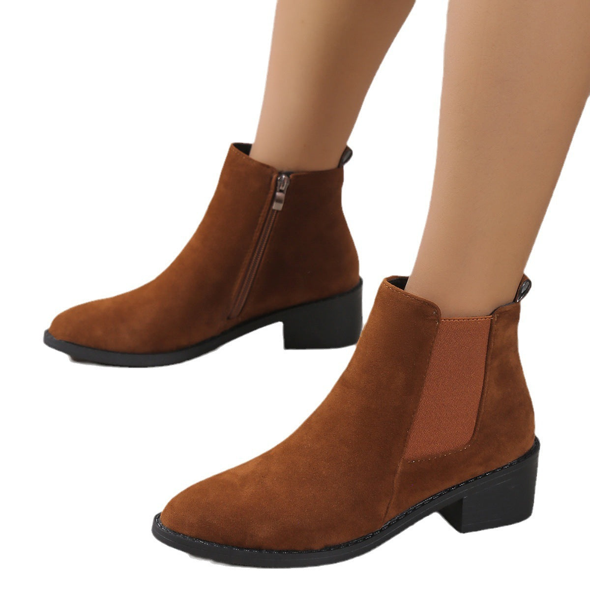 Chunky Heel Side Zipper Boots