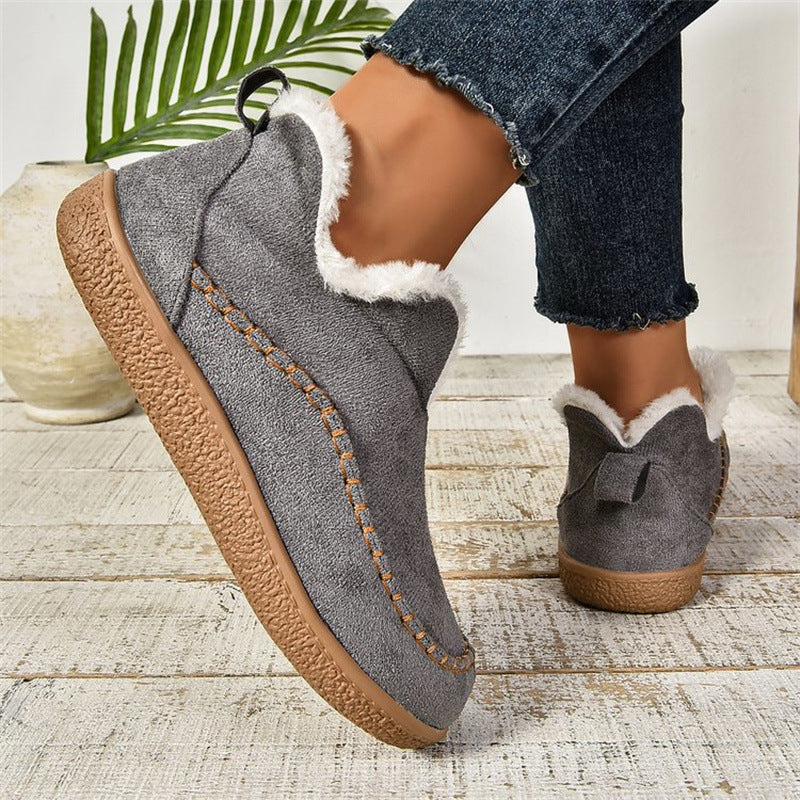 V-Cut Plush Ankle Boots