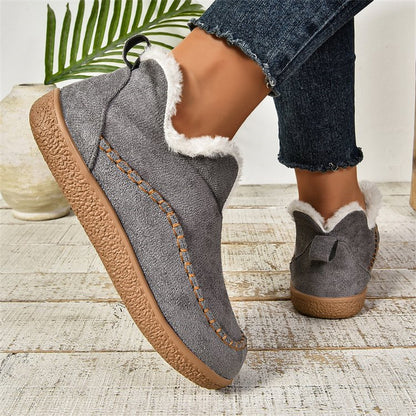 V-Cut Plush Ankle Boots