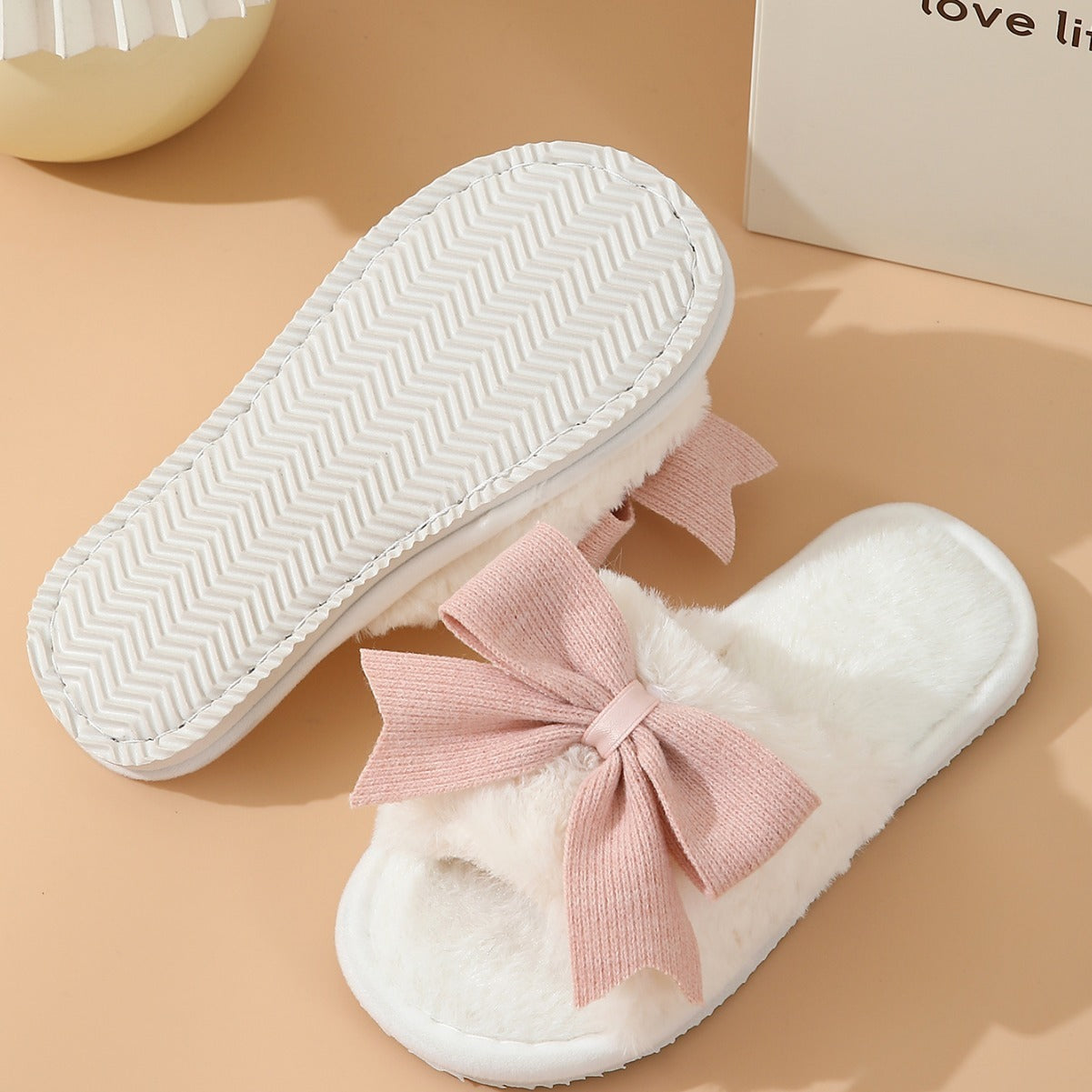 Cute Bow Winter Cotton Slippers
