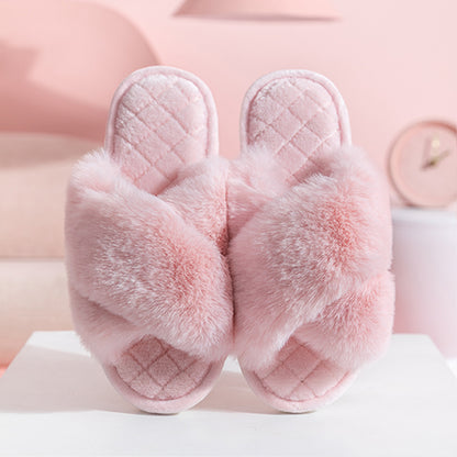 Soft Plush Cross-Strap Slippers