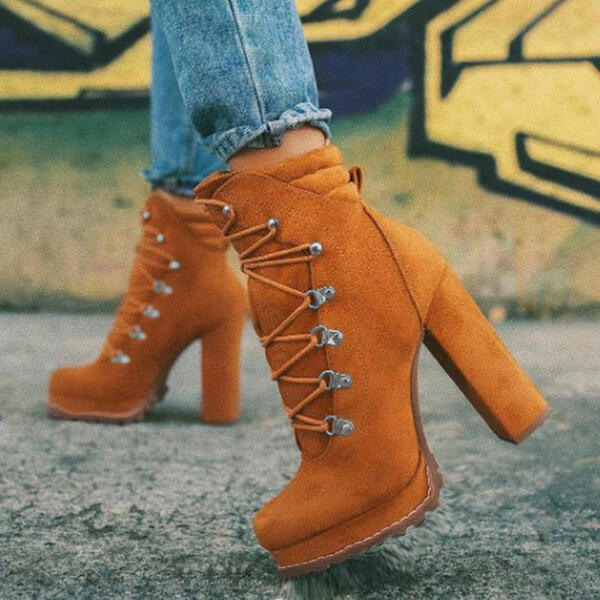 Lace-Up Mid-Calf Heeled Boots