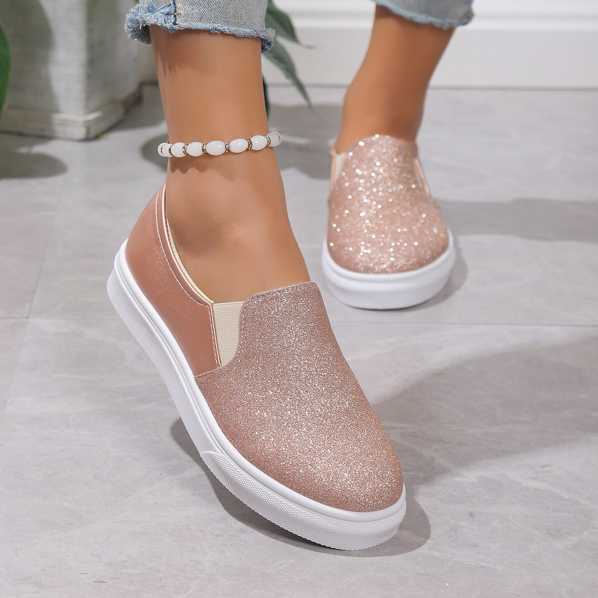 Plus Size Sequined Loafers