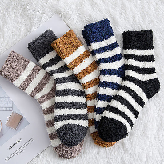 Coral Fleece Stripe Tube Socks