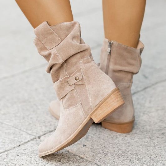 Pointed Toe Suede Mid-Calf Boots