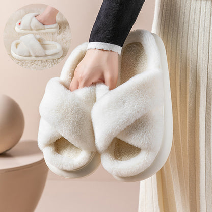 Platform Fuzzy Criss-Cross Slippers