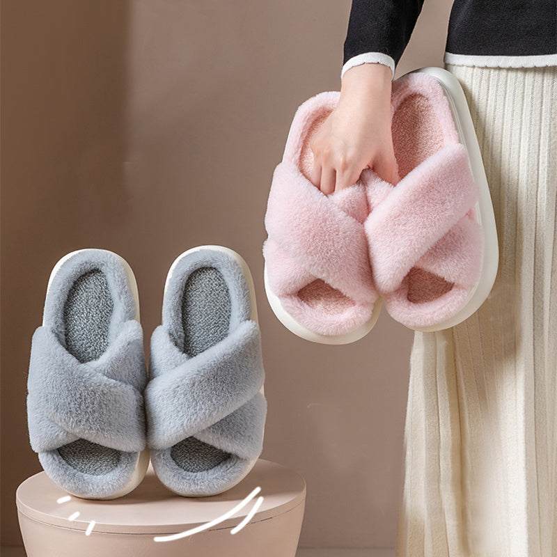 Platform Fuzzy Criss-Cross Slippers