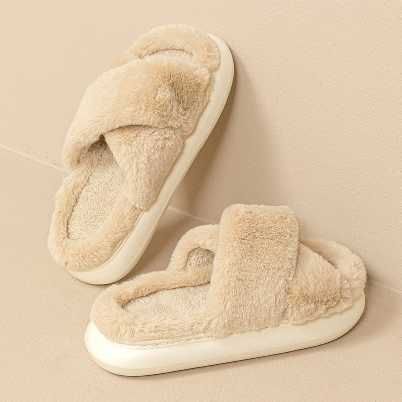 Platform Fuzzy Criss-Cross Slippers