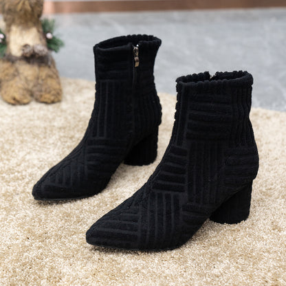 Pointed Toe Zip High Heel Boots