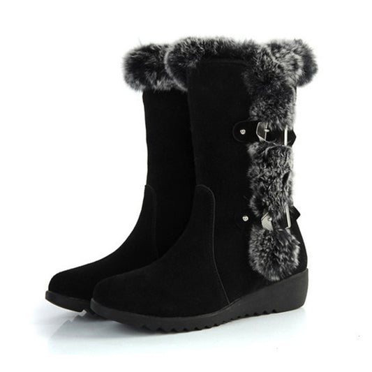 Brown Slip-On Fur Mid-Calf Boots