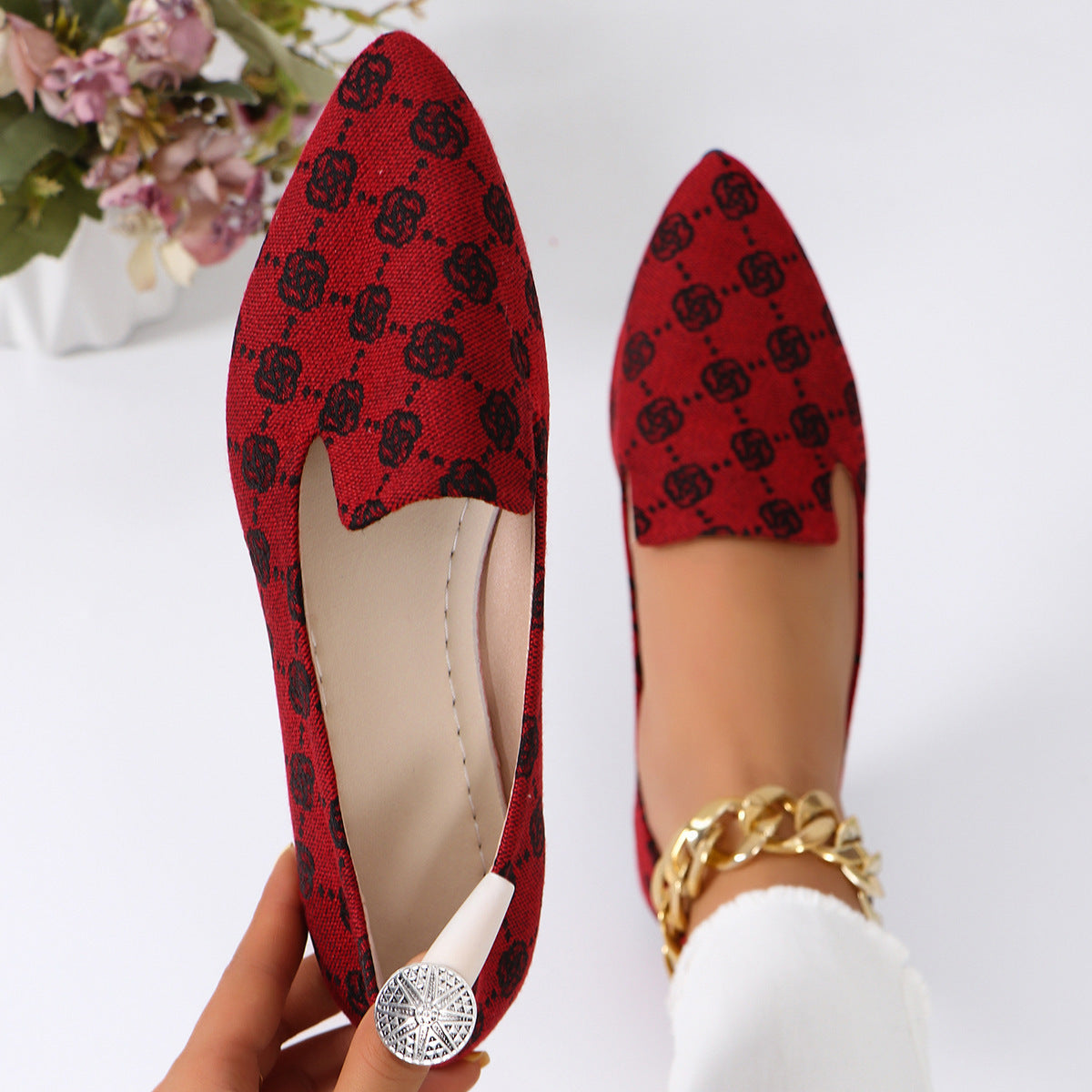 Rose Print Canvas Loafers