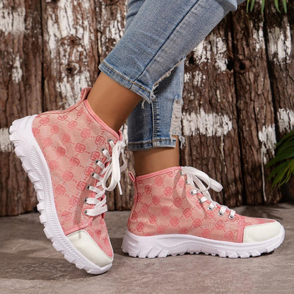 Rose-Printed Lace-Up Boots