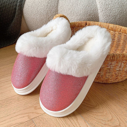 Sequined Plush Winter Slippers